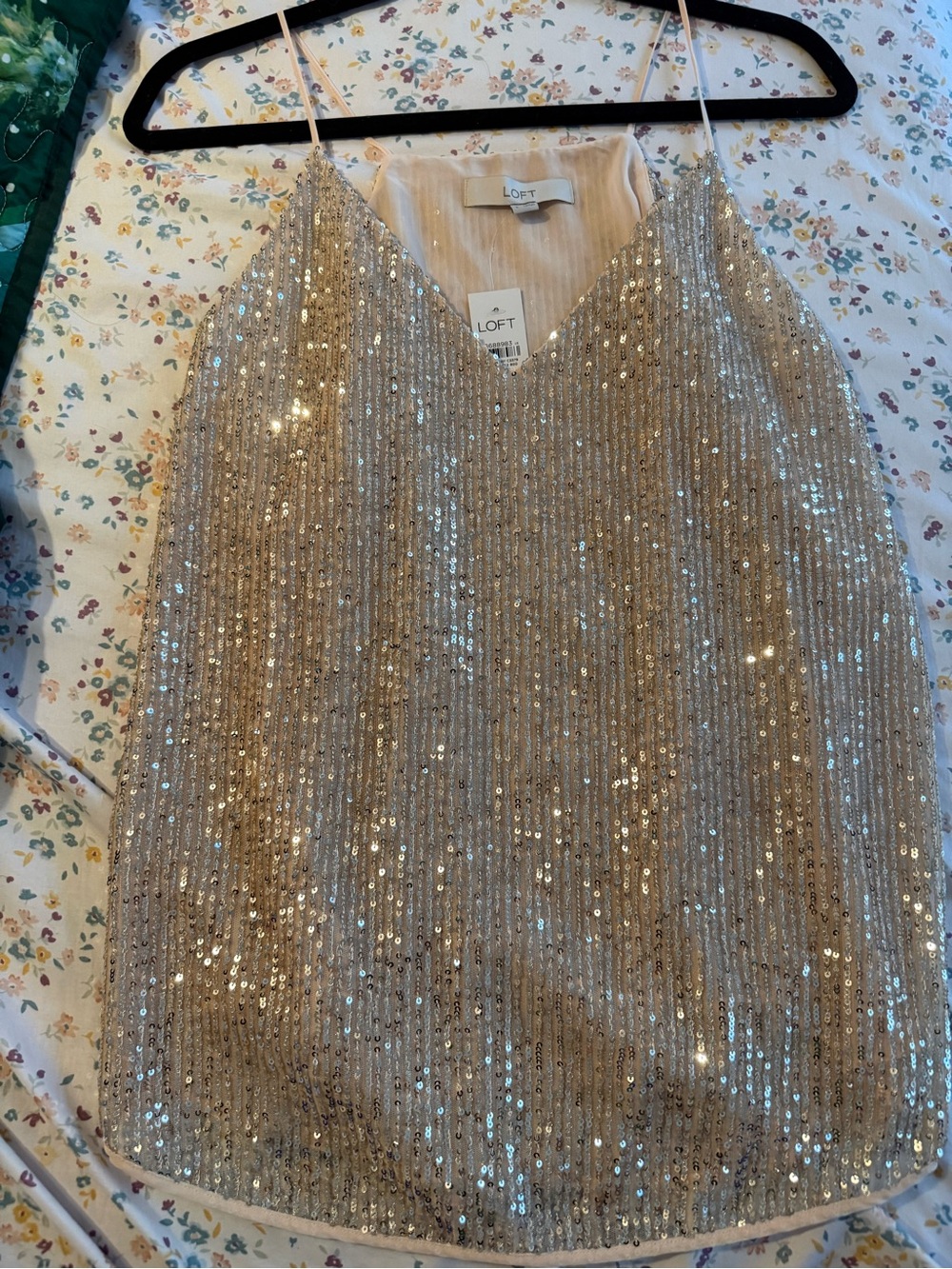 LOFT champagne Sequin V-Neck Spaghetti Strap Cami
